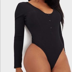 Pretty Little Thing Black Ribbed Body Suit Sz 14
